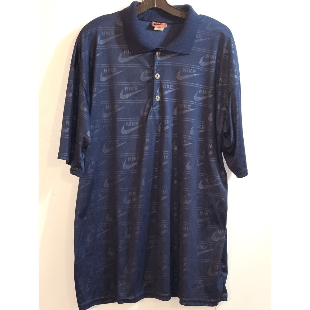 Mens RETRO‎ Nike SWOOSH Polo XL NAVY Very Nice Condition Golf Shirt Short Sleeve